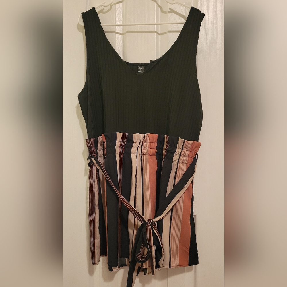 Striped Sleeveless Romper with Belt